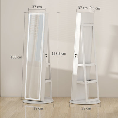 HOMCOM Storage Jewellery Cabinet, with Mirror and Lights - White 