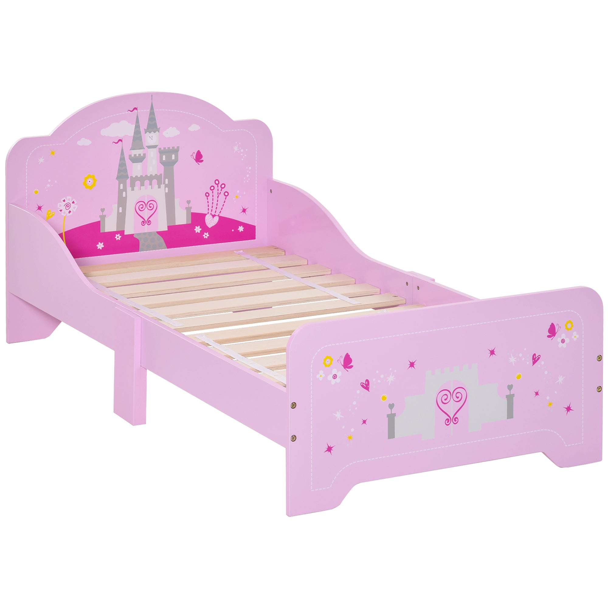 HOMCOM Kids Bed Princess Castle Theme w/ Side Rails Slats Home Furniture for 3 - 6 Yrs Pink 143 x 73 x 60 cm 
