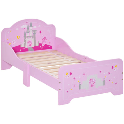 HOMCOM Kids Bed Princess Castle Theme w/ Side Rails Slats Home Furniture for 3 - 6 Yrs Pink 143 x 73 x 60 cm 