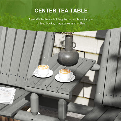 Outsunny Wood Patio Chair Bench 2 Seats w/ Centre Coffee Table, Garden Bench, Grey 