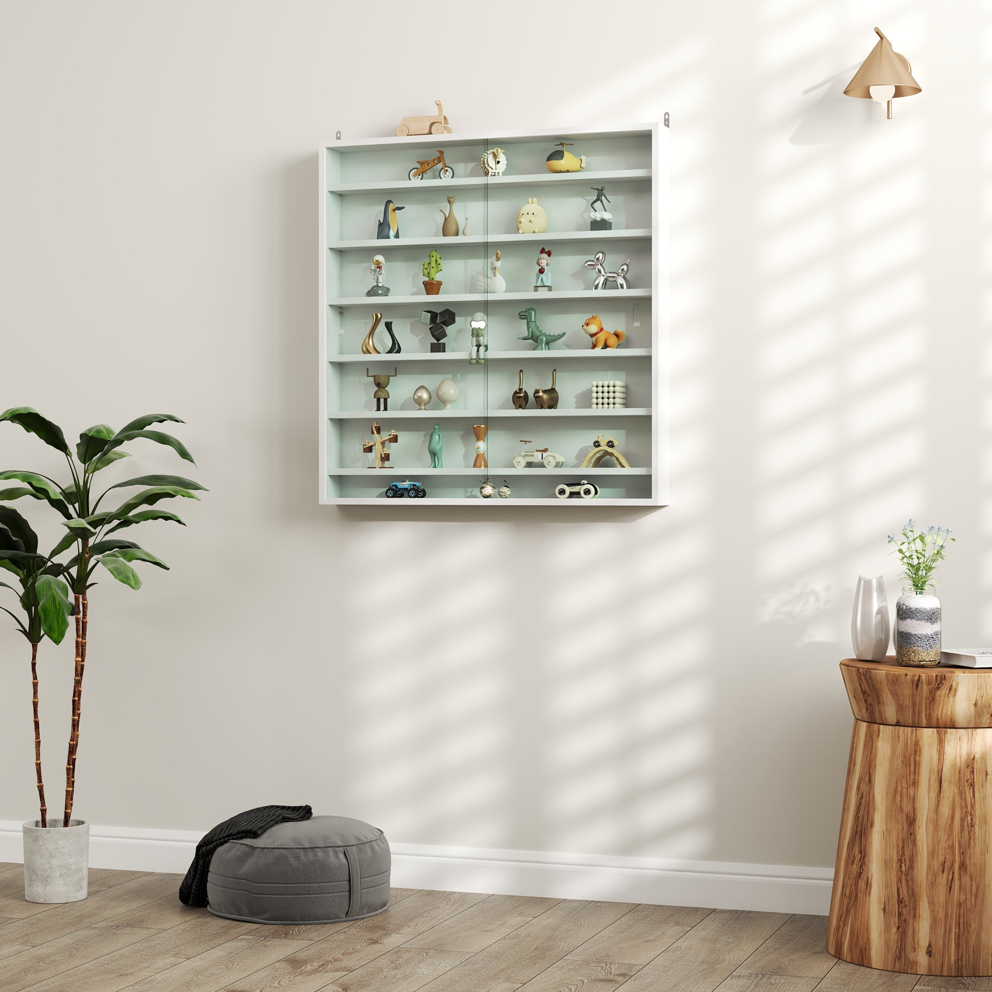 HOMCOM Six Shelf Display Cabinet, with Glass Doors - White 