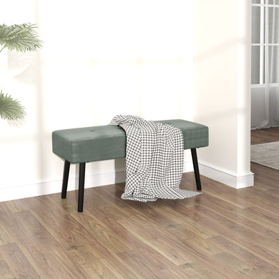 HOMCOM End of Bed Bench, Corduroy Bedroom Bench with Thick Padding and Steel Legs, Tufted Window Seat for Entryway, Living Room, Green 