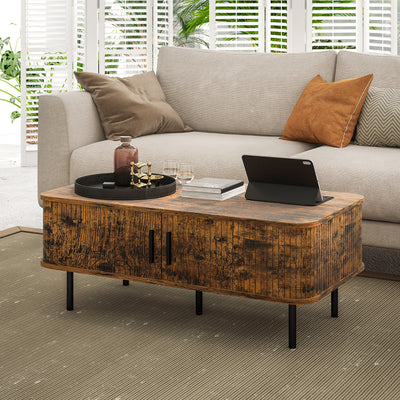 HOMCOM Coffee Table with Storage, Living Room Table with Slatted Tambour Sliding Doors and Foot Pads, Rectangular Coffee Table with Elevated Base for Living Room, Rustic Brown 
