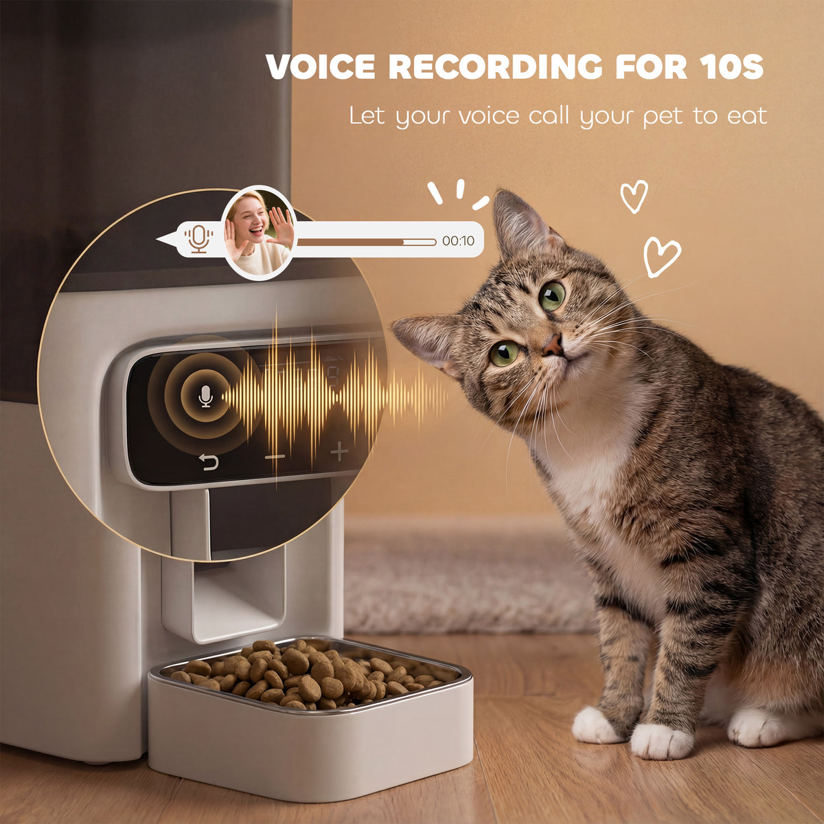 PawHut Programmable Automatic Cat Feeder with Timer Up to 6 Meals Per Day, 10s Voice Recorder, Portion Control 