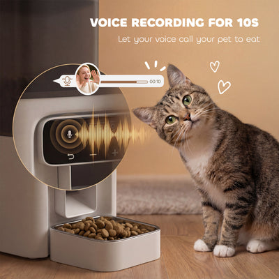 PawHut Programmable Automatic Cat Feeder with Timer Up to 6 Meals Per Day, 10s Voice Recorder, Portion Control 