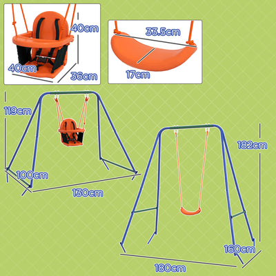 Outsunny Two-In-One Toddler Garden Swing, with Comfortable Seat, Safety Belt - Orange and Blue 