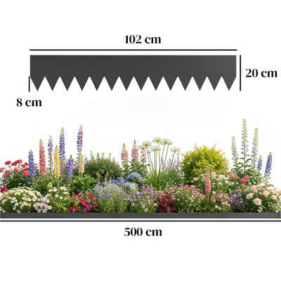 Outsunny 5pcs Garden Fence, Metal Picket Fence Panels, 115x20cm, Black 