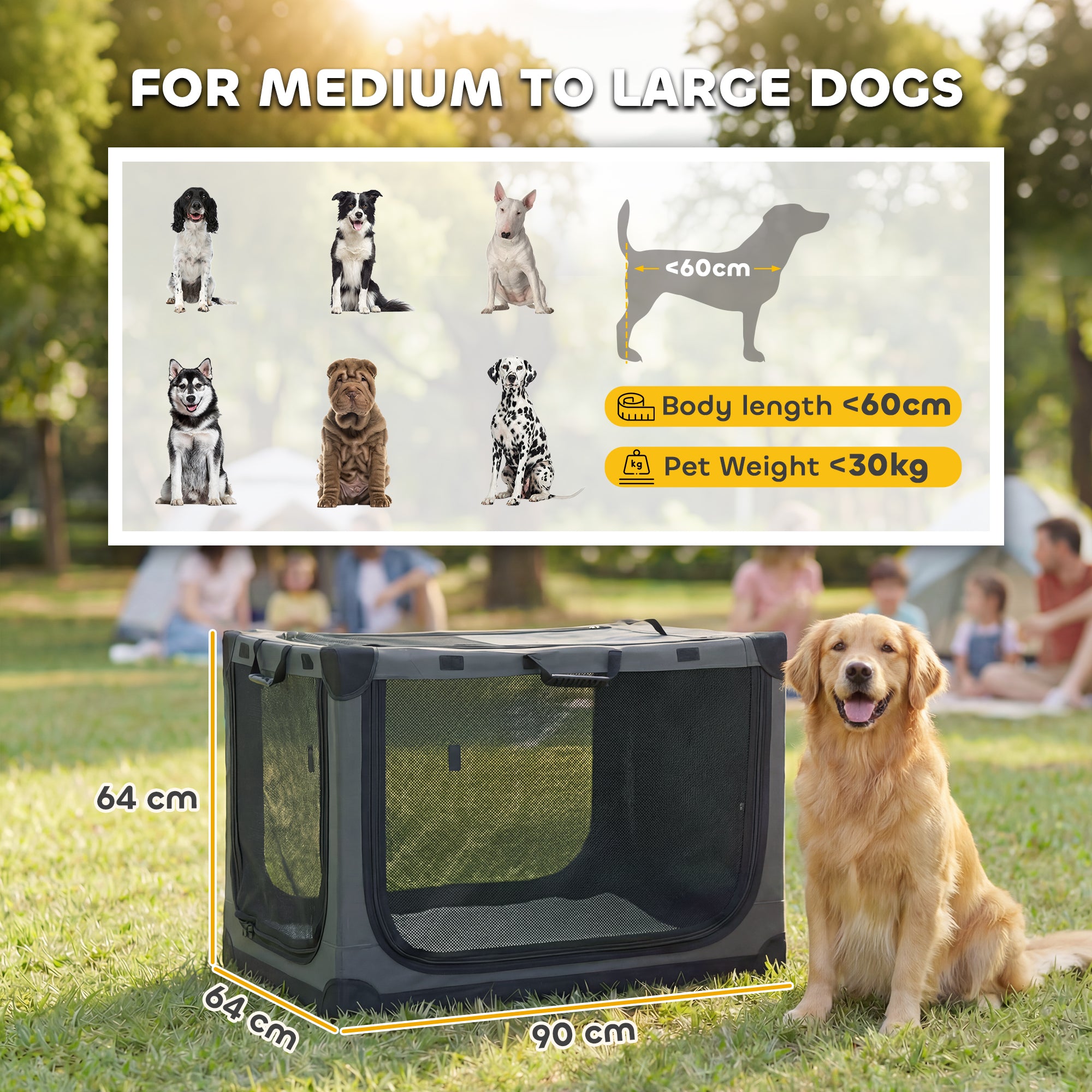 PawHut Soft Dog Crate Pet Travel Crate 90 x 64 x 64 cm with Removable Pad Mesh Window Army Green 