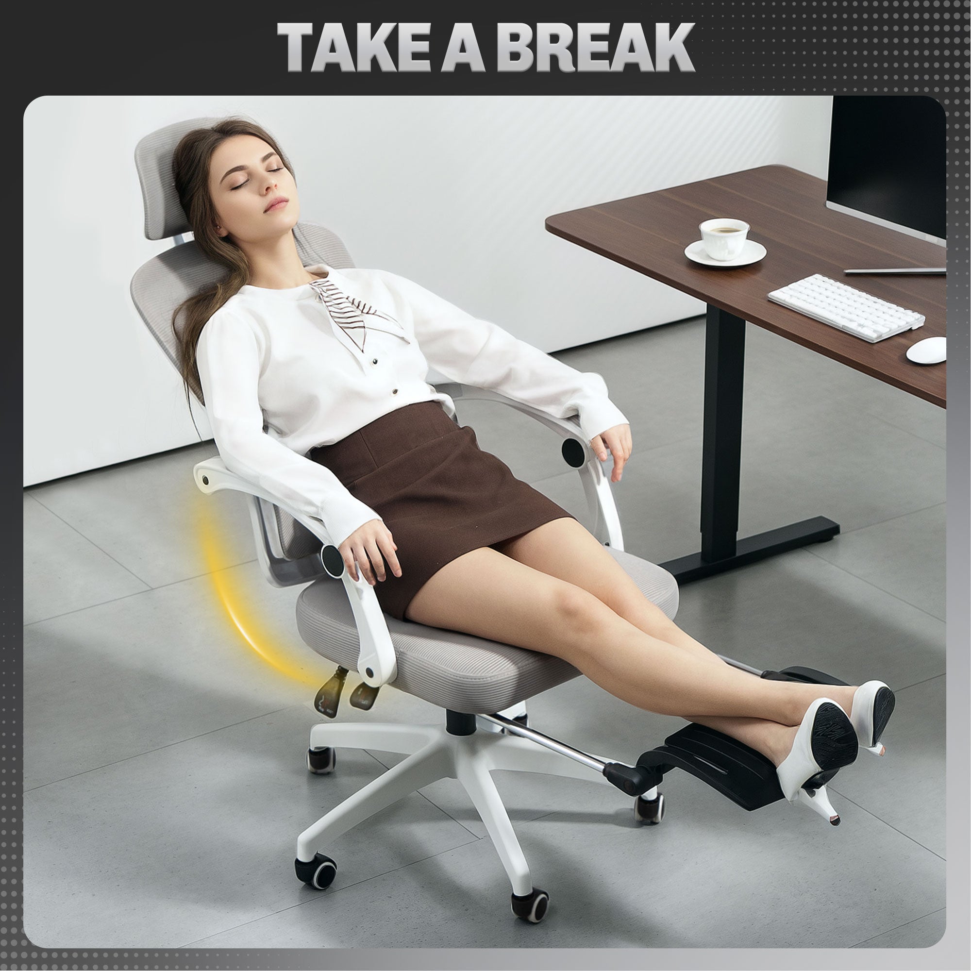 HOMCOM Ergonomic Office Chair, Mesh High Back Desk Chair with Adjustable Lumbar Support and Headrest, Footrest, Reclining Executive Swivel Computer Chair for Home Study, Grey 