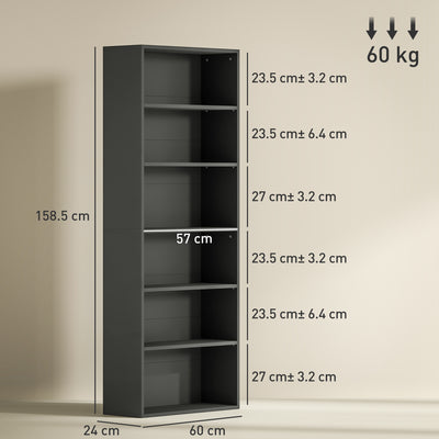 HOMCOM Six Shelf Bookcase - Black 