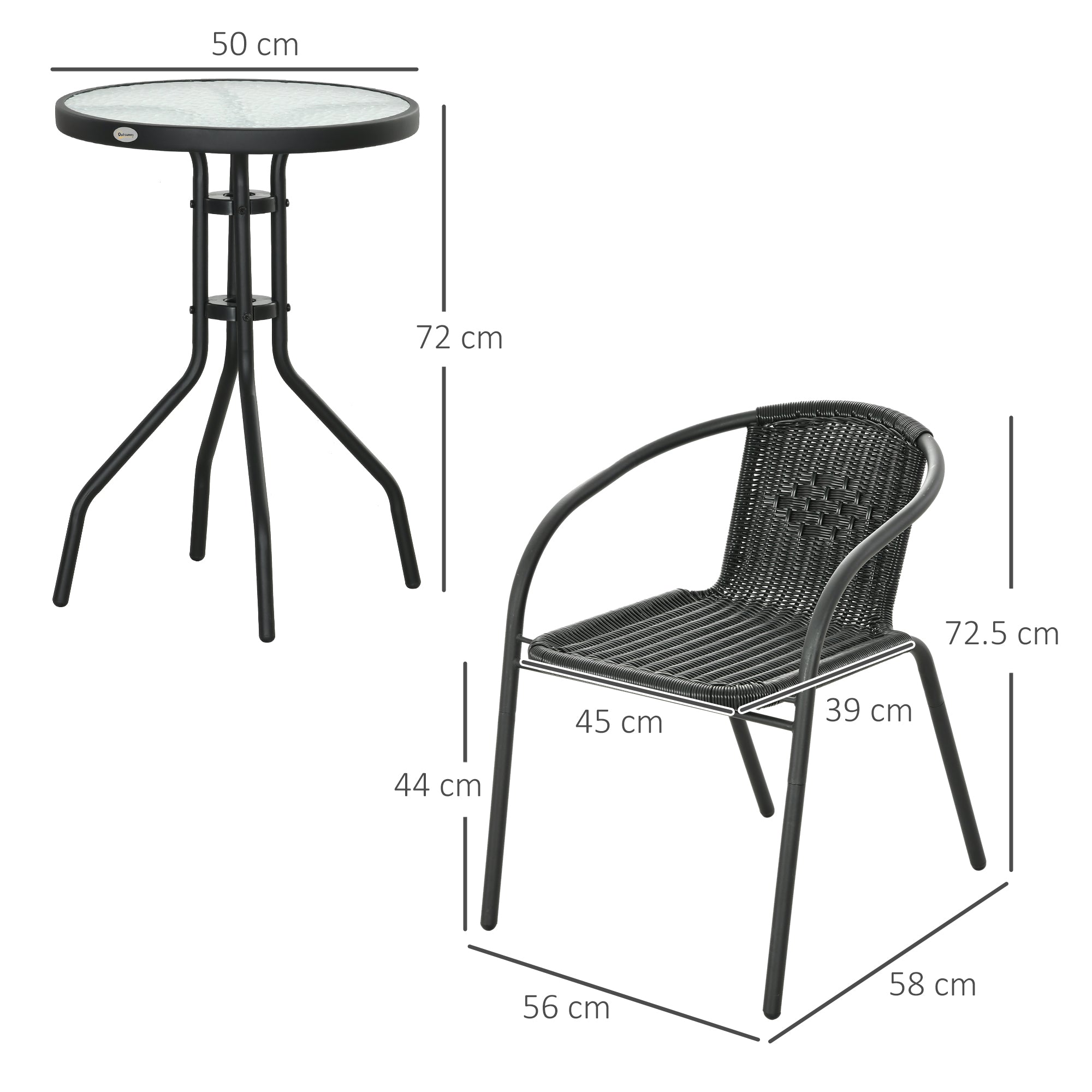 Outsunny 3 Pieces Rattan Bistro Set - Black 