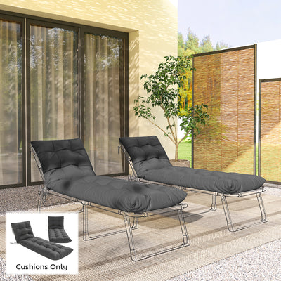 Outsunny Sun Lounger Cushions Only, Garden Lounge Chair Cushions Set of 2, Sunbed Replacement Pads with 4 Ties, Dark Grey 