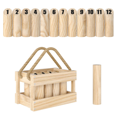 SPORTNOW Molkky Game, Wooden Skittles Throwing Game with 12 Skittles, 1 Throwing Pin and Carrying Box, Outdoor Games for Adults, Garden, Picnic, Beach, Party 