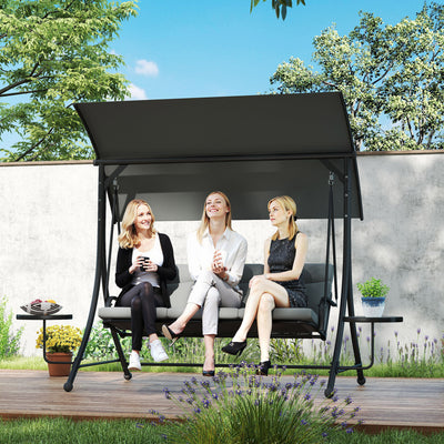 Outsunny 3 Seater Garden Swing Chair with Adjustable Canopy, Cushion and Coffee Tables for Outdoor Dark Grey 