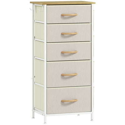 HOMCOM Chest of Five Fabric Drawers - Beige 