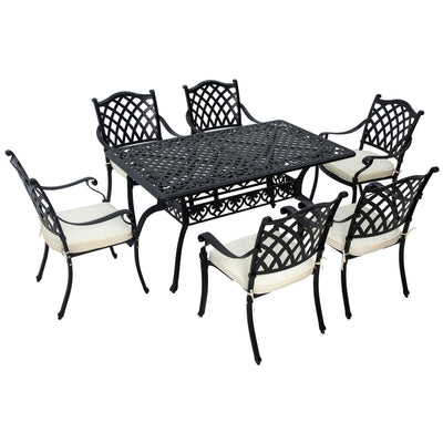 Outsunny 7 Pieces Aluminium Patio Dining Set with Umbrella Hole Black 