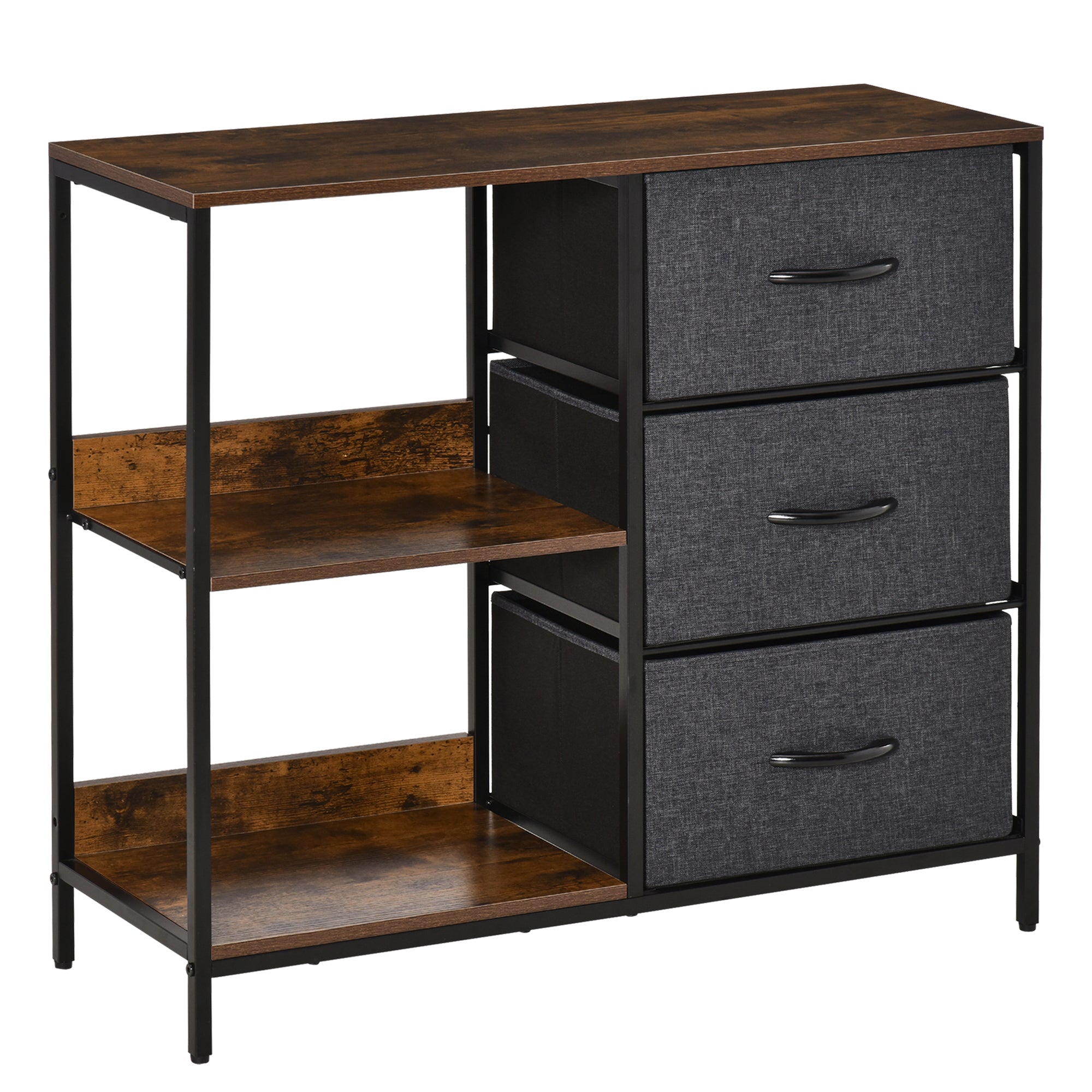 HOMCOM Chest of Drawers Storage  Dresser Cabinet Organizer with 3 Fabric Drawers and 2 Display Shelves for Living Room, Bedroom, Hallway, Black 