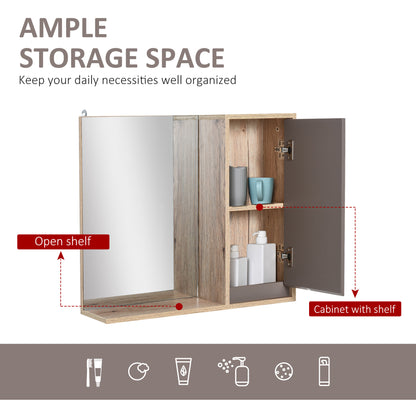 HOMCOM Bathroom Mirror Cabinet, Wall-Mounted Bathroom Cabinet with Mirror and Adjustable Inner Shelf,  57L x 14.2W x49.2H cm 
