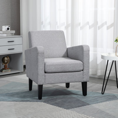 HOMCOM Linen-Look Boxy Armchair - Light Grey 