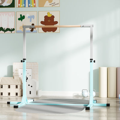 HOMCOM Height Adjustable Gymnastics Horizontal Bar for Kids, Children Junior Kip High Bar Fitness, Light Blue 