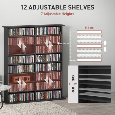 HOMCOM 16-Compartment Media Shelf - Black 