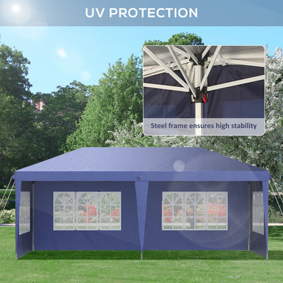 Outsunny 3 x 6m Pop Up Gazebo, Height Adjustable Marquee Party Tent with Sidewalls and Storage Bag, Blue 