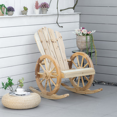 Outsunny 2 Piece Wooden Adirondack Rocking Chair Reclining Armchair Outdoor Garden Furniture Patio Porch Rocker - Natural 