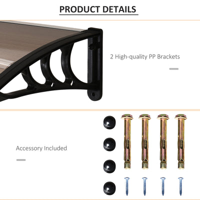 Outsunny Curved Window Door Canopy Aluminium Rigid Plastic Polycarbonate Fixed Outdoor Awning Modern Design UV Water Rain Resist 120 x 75cm Brown 
