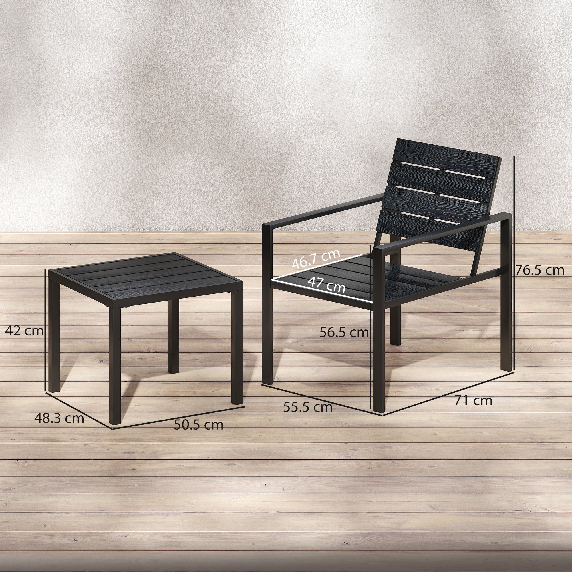 Outsunny 3 Pieces Garden Bistro Set for 2, Outdoor Bistro Table and Chairs with Metal Frame, Plastic Patio Furniture Set 