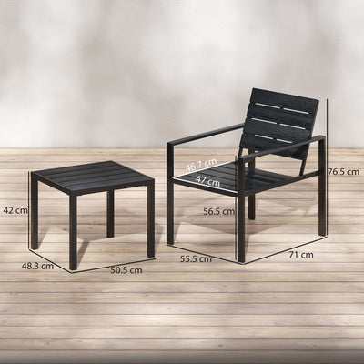Outsunny 3 Pieces Garden Bistro Set for 2, Outdoor Bistro Table and Chairs with Metal Frame, Plastic Patio Furniture Set 