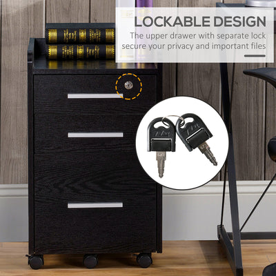 HOMCOM Three-Drawer Lockable Filing Cabinet - Black 