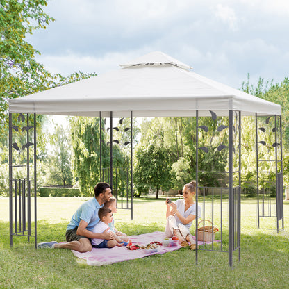 Outsunny 3 x 3m Outdoor Steel Gazebo with 2 Tier Roof, Garden Gazebo Patio Canopy Marquee Shelter with Decorative Steel Frame - Cream 