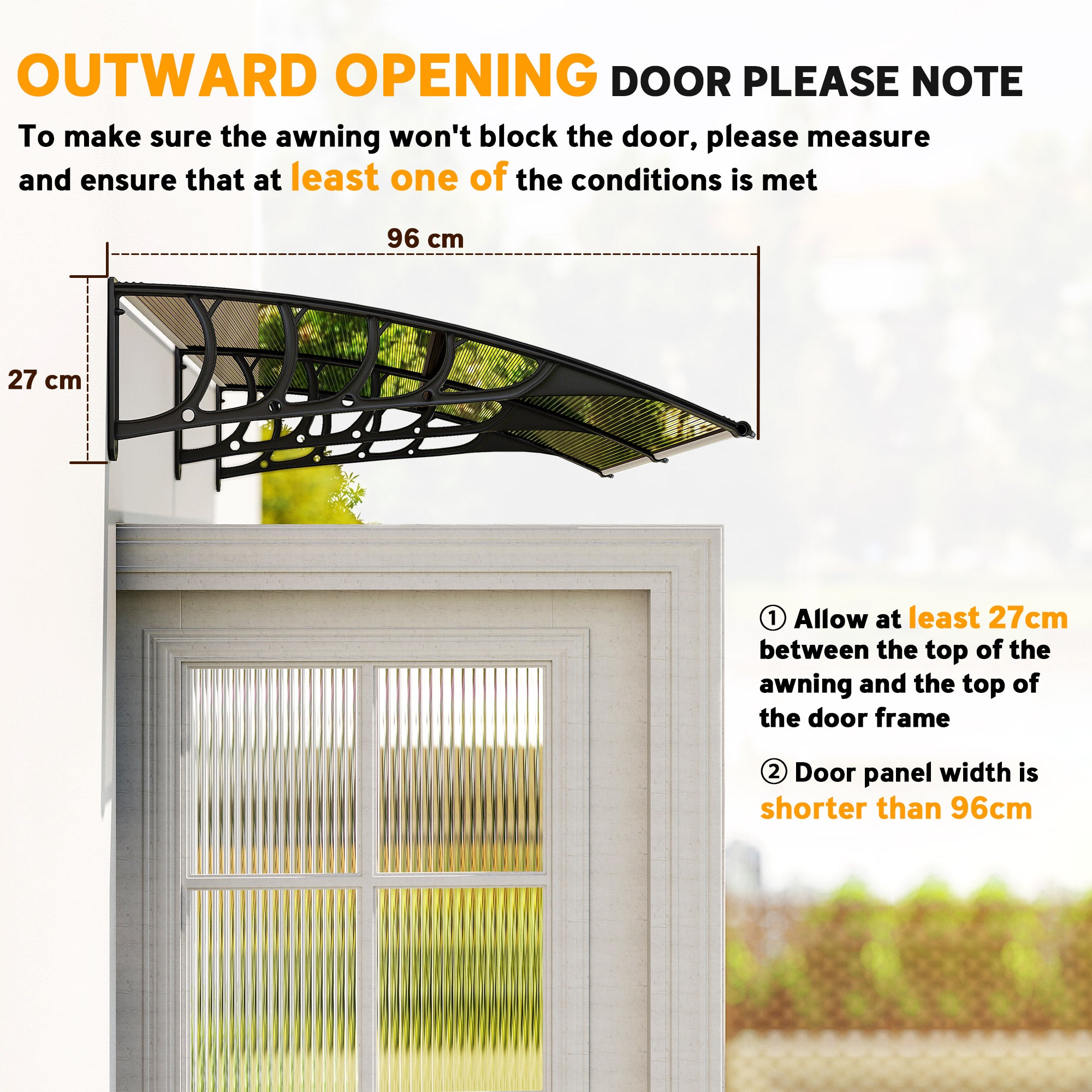 Outsunny Front Door Canopy, Outdoor Awning, Rain Shelter, 200 x 96cm, Brown 