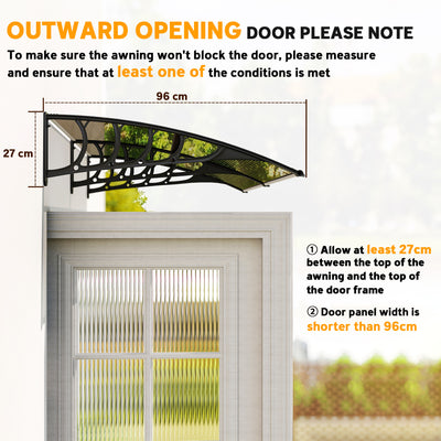 Outsunny Front Door Canopy, Outdoor Awning, Rain Shelter, 200 x 96cm, Brown 