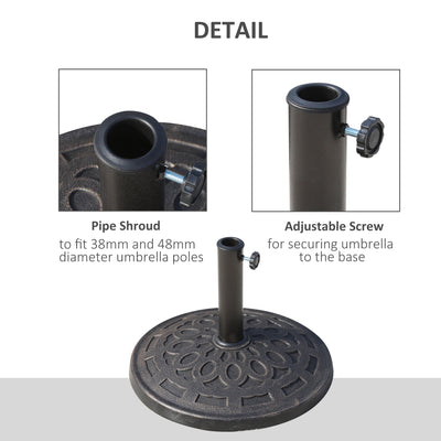 Outsunny 14kg Round Garden Parasol Base Holder Decorative Resin Market Umbrella Stand with Adjustable Coupler, Bronze 