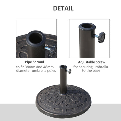 Outsunny 14kg Round Garden Parasol Base Holder Decorative Resin Market Umbrella Stand with Adjustable Coupler, Bronze 