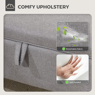 HOMCOM 30L Linen Storage Ottoman Padded Footstool with Rubberwood Legs for Storage Box, Bed End, Shoe Bench, Seating, Light Grey 