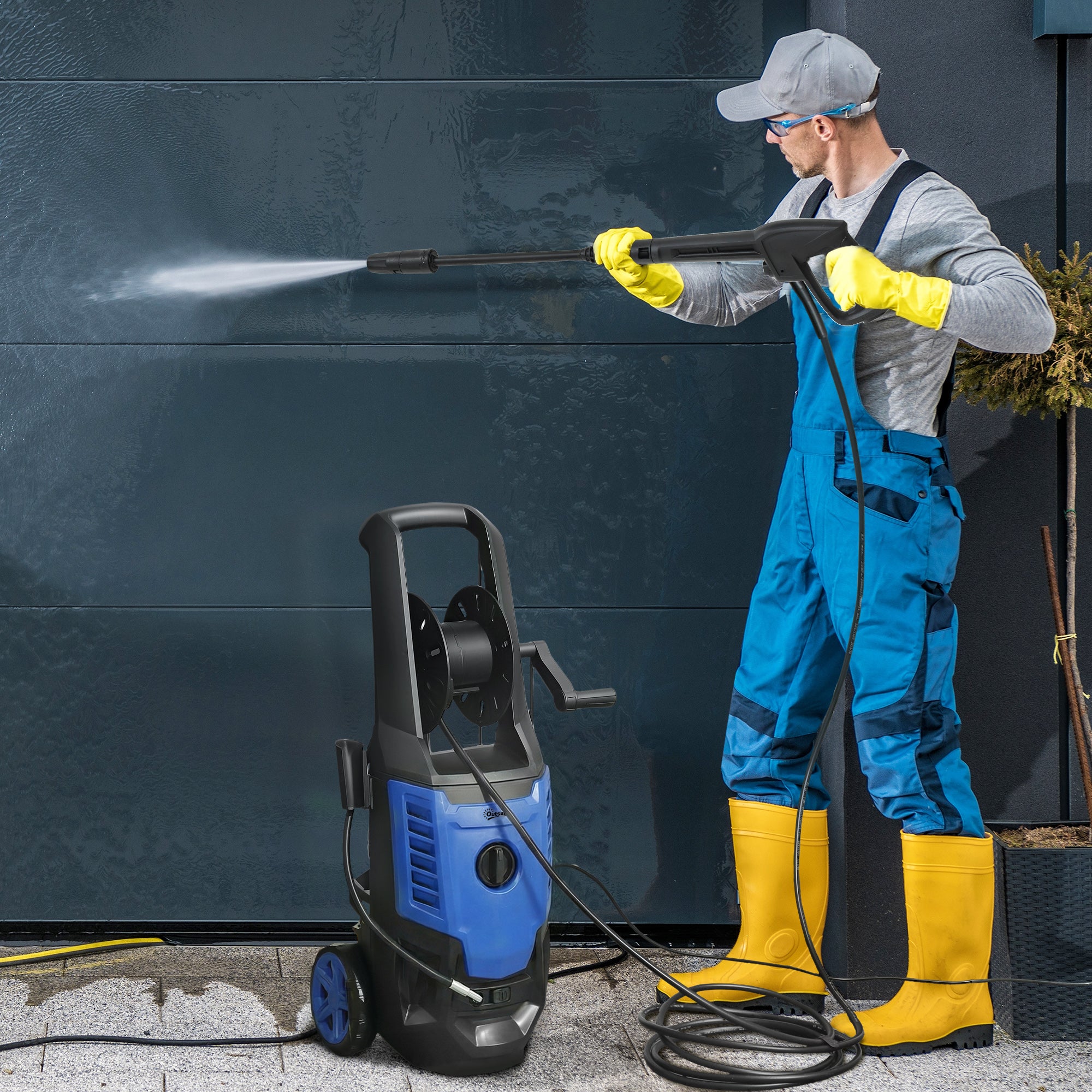 Outsunny 2200W High Pressure Washer, 170 Bar Pressure Washer with Adjustable Nozzle and 6M Hose, 32W x 32D x 80H cm Blue 