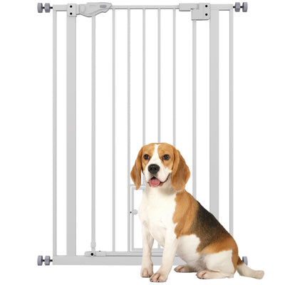 PawHut Extra Tall Pet Gate, Indoor Dog Safety Gate, with Cat Flap, Auto Close, 74-80cm Wide - White 