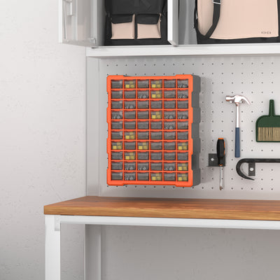 DURHAND 60 Drawers Parts Organiser Wall Mount Storage Cabinet Garage Small Nuts Bolts Tools Clear Orange 