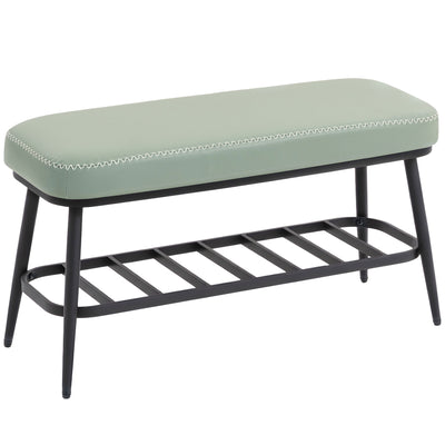 HOMCOM PU Leather Shoe Storage Bench - Green 