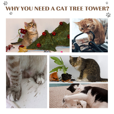 PawHut Cat Tree Scratching Scratcher Post Kitten Activity Centre Climber Hanging Ball Brown 