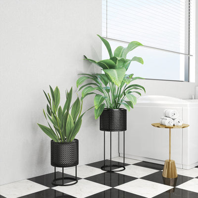 Outsunny Metal Plant Pots Set of 2 with Hollow Design Flower Planters for Garden Balcony Black 