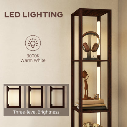 HOMCOM Floor Lamp with Shelves, LED Column Modern Standing Lamp with Fabric Drawer, Adjustable Brightness, Foot Switch for Living Room, Bedroom, Office, Dark Brown