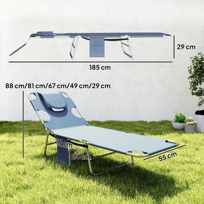 Outsunny 5-Position Adjustable Sun Loungers Set of 2 with Reading Hole and Side Pocket, Grey 