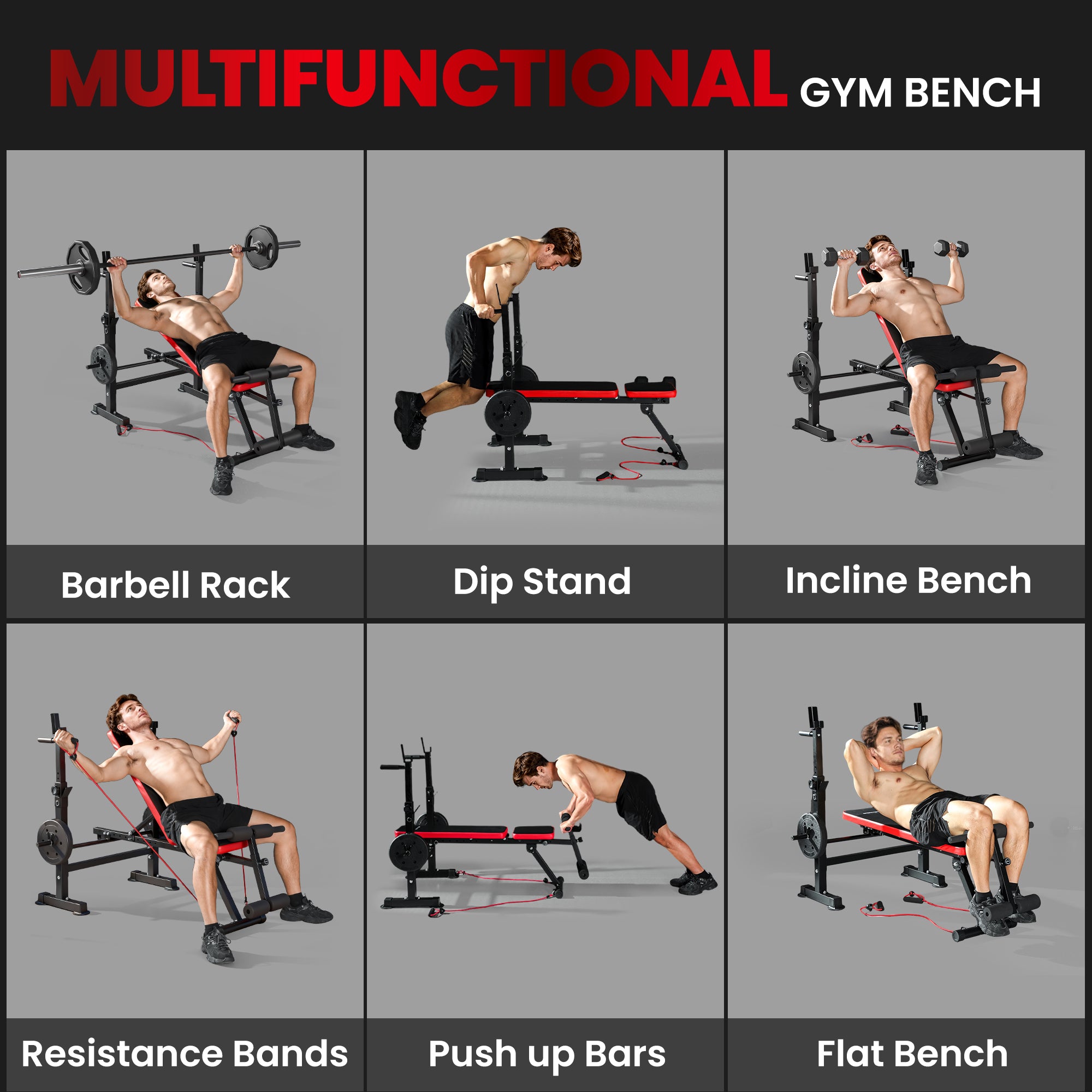 SPORTNOW Adjustable Weight Bench with Squat Rack and Dip Stand 