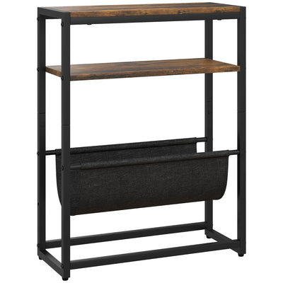 HOMCOM Narrow Side Table, End Table with 3-Tier Storage, V-Shaped Magazine Holder for Living Room, Bedroom, 43 x 18 x 56 cm, Ru 