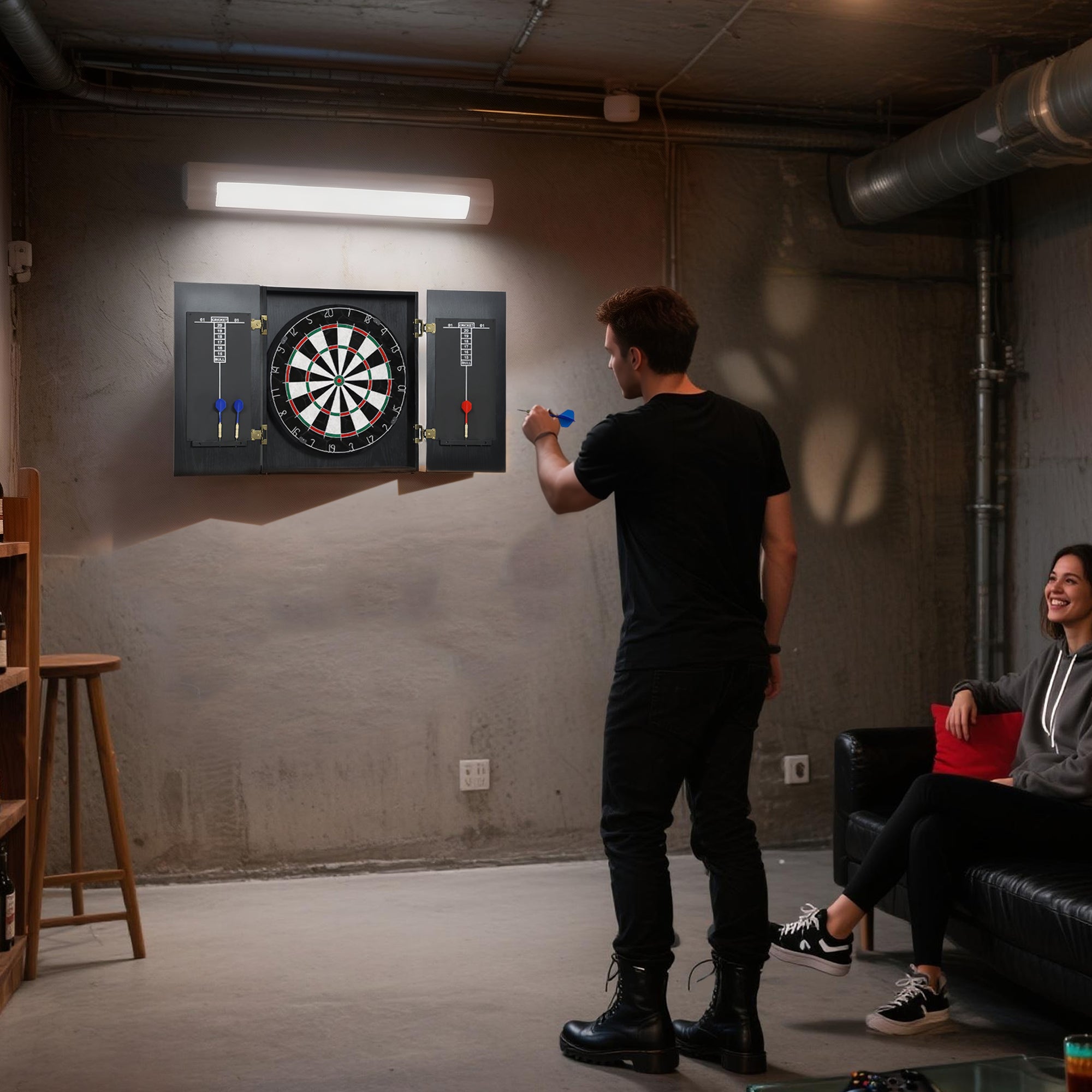 SPORTNOW Bristle Dartboard with Cabinet, 6 Steel Tip Darts, Cabinet 
