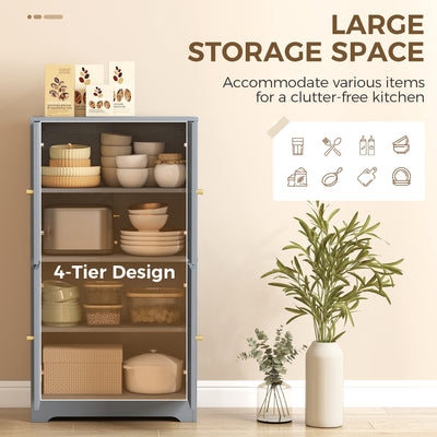 HOMCOM 4-Door Kitchen Storage Cabinet with Adjustable Shelves - Grey 