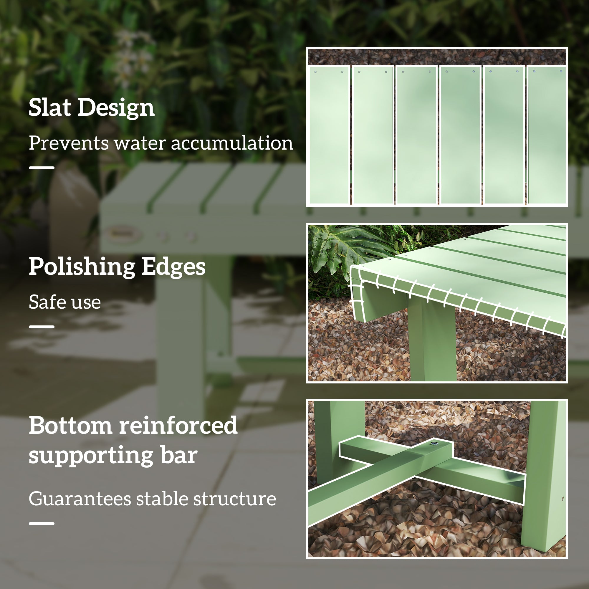 Outsunny Wooden Garden Bench, Backless Outdoor Loveseat with Slatted Seat, Light Green 